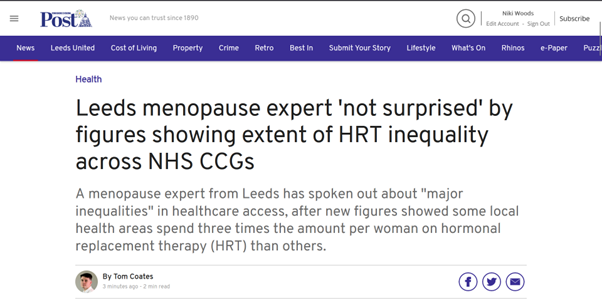 Leeds menopause expert 'not surprised' by figures showing extent of HRT inequality across NHS CCGs interview with Niki Woods Yorkshire Evening Post